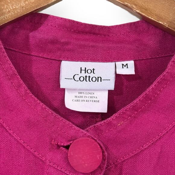 Hot Cotton Magenta Pink Linen Button Front Jacket Blazer Womens Size M Pockets - Picture 2 of 9